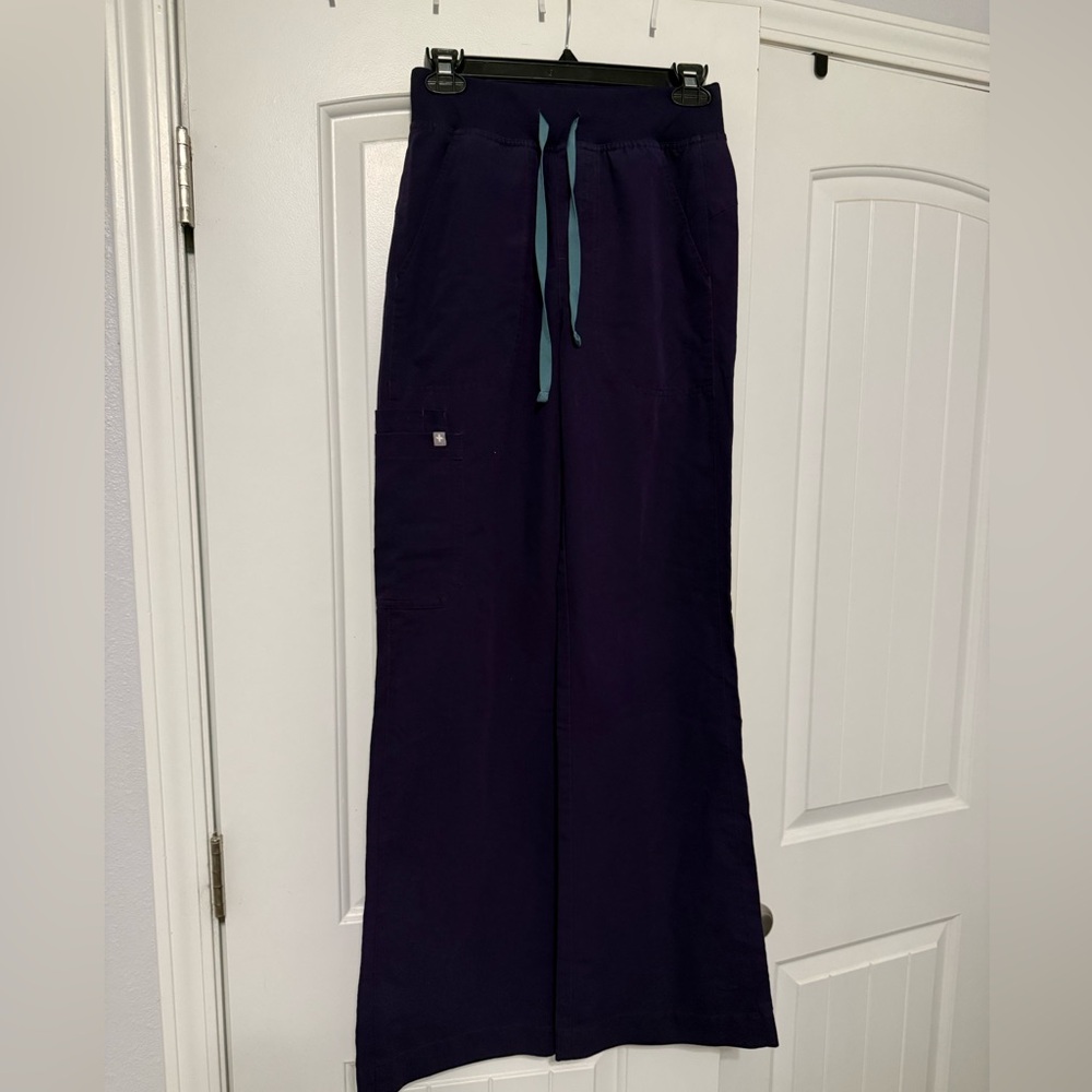 Purple Wide-Leg Pants with Teal Drawstring
